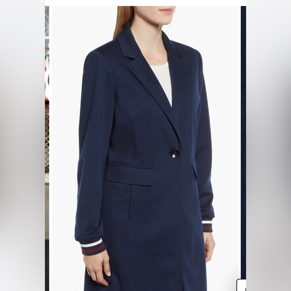 Halogen Navy Rib Trim Ponte Knit Jacket Coat Small - Picture 4 of 12